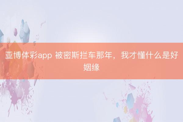 亚博体彩app 被密斯拦车那年,我才懂什么是好姻缘