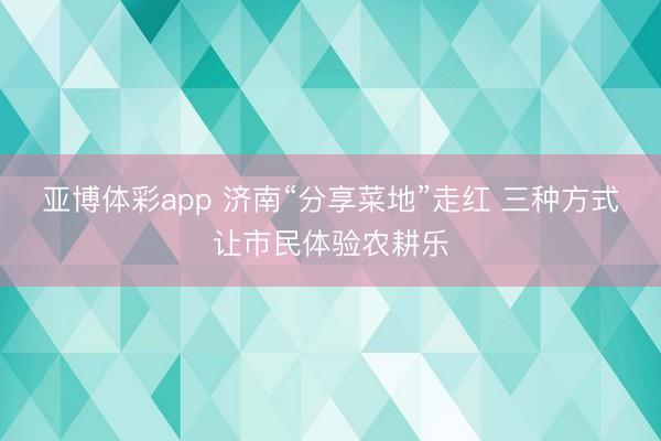 亚博体彩app 济南“分享菜地”走红 三种方式让市民体验农耕乐