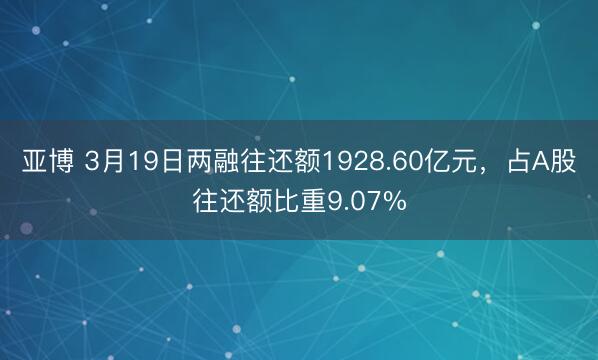 亚博 3月19日两融往还额1928.60亿元，占A股往还额比重9.07%