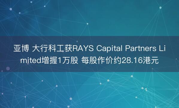 亚博 大行科工获RAYS Capital Partners Limited增握1万股 每股作价约28.16港元
