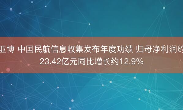 亚博 中国民航信息收集发布年度功绩 归母净利润约23.42亿元同比增长约12.9%