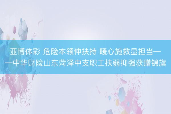 亚博体彩 危险本领伸扶持 暖心施救显担当——中华财险山东菏泽中支职工扶弱抑强获赠锦旗