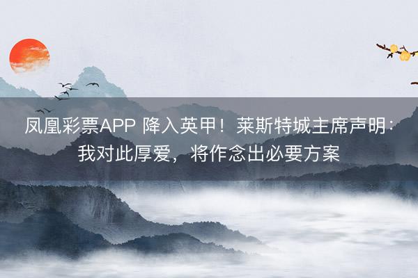 凤凰彩票APP 降入英甲!莱斯特城主席声明:我对此厚爱,将作念出必要方案