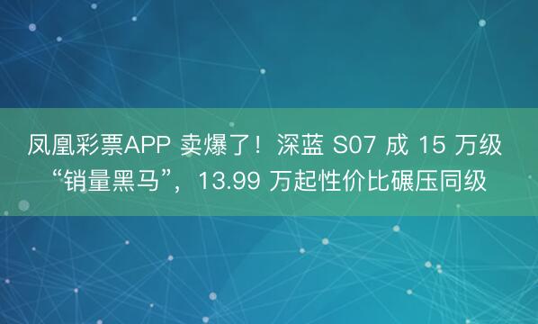 凤凰彩票APP 卖爆了!深蓝 S07 成 15 万级 “销量黑马”,13.99 万起性价比碾压同级