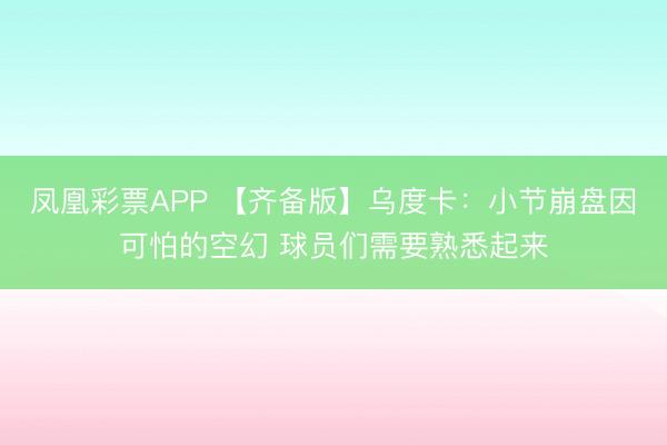 凤凰彩票APP 【齐备版】乌度卡:小节崩盘因可怕的空幻 球员们需要熟悉起来